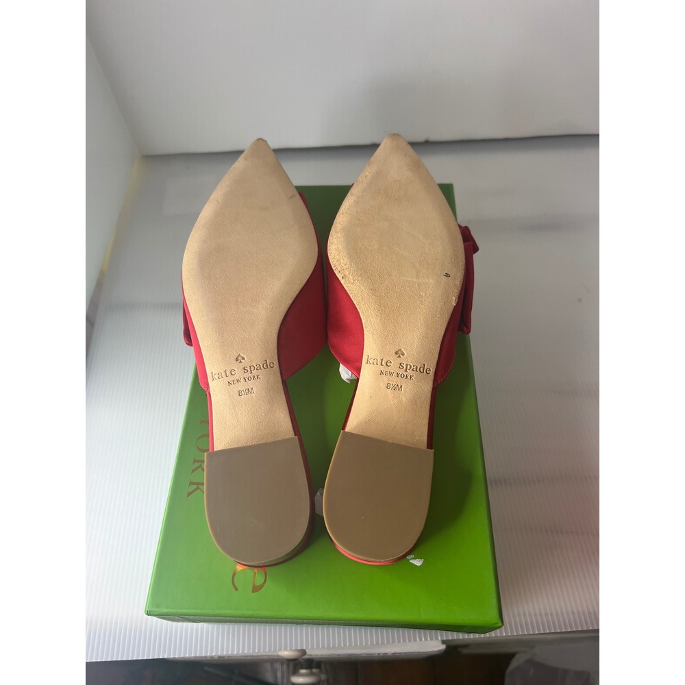 Kate Spade Faryn Red Satin Bow‎ Pointed Toe Mules Flats Size 8.5 - Picture 9 of 10